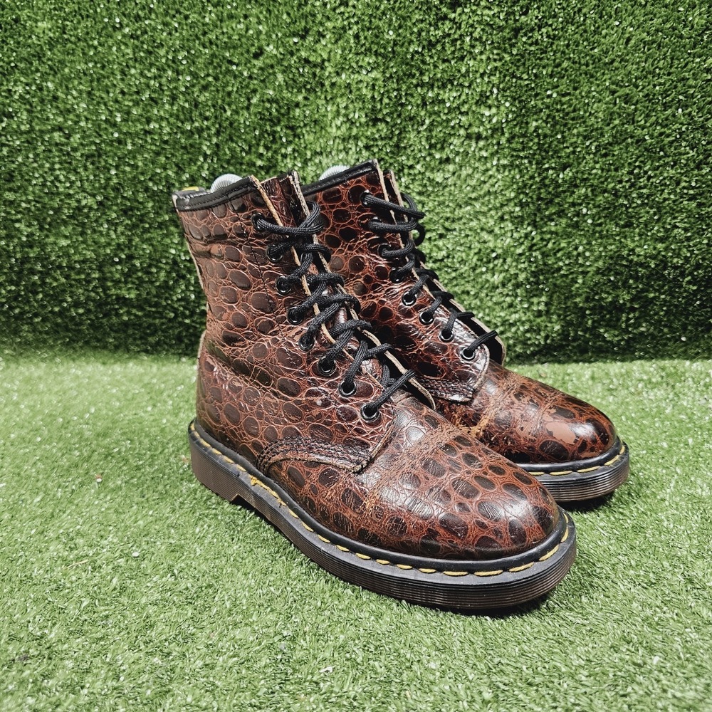 Doc Marten 1460 Crocodile Brown Leather 8 Eye Ankle Boots Womens UK 4 US 6